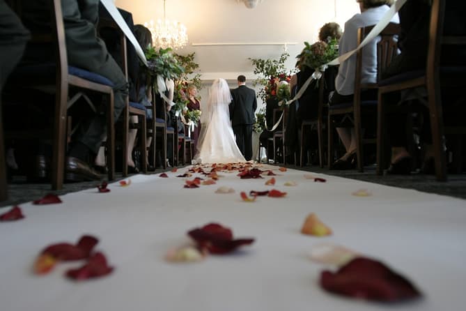 a bride walking down the aisle